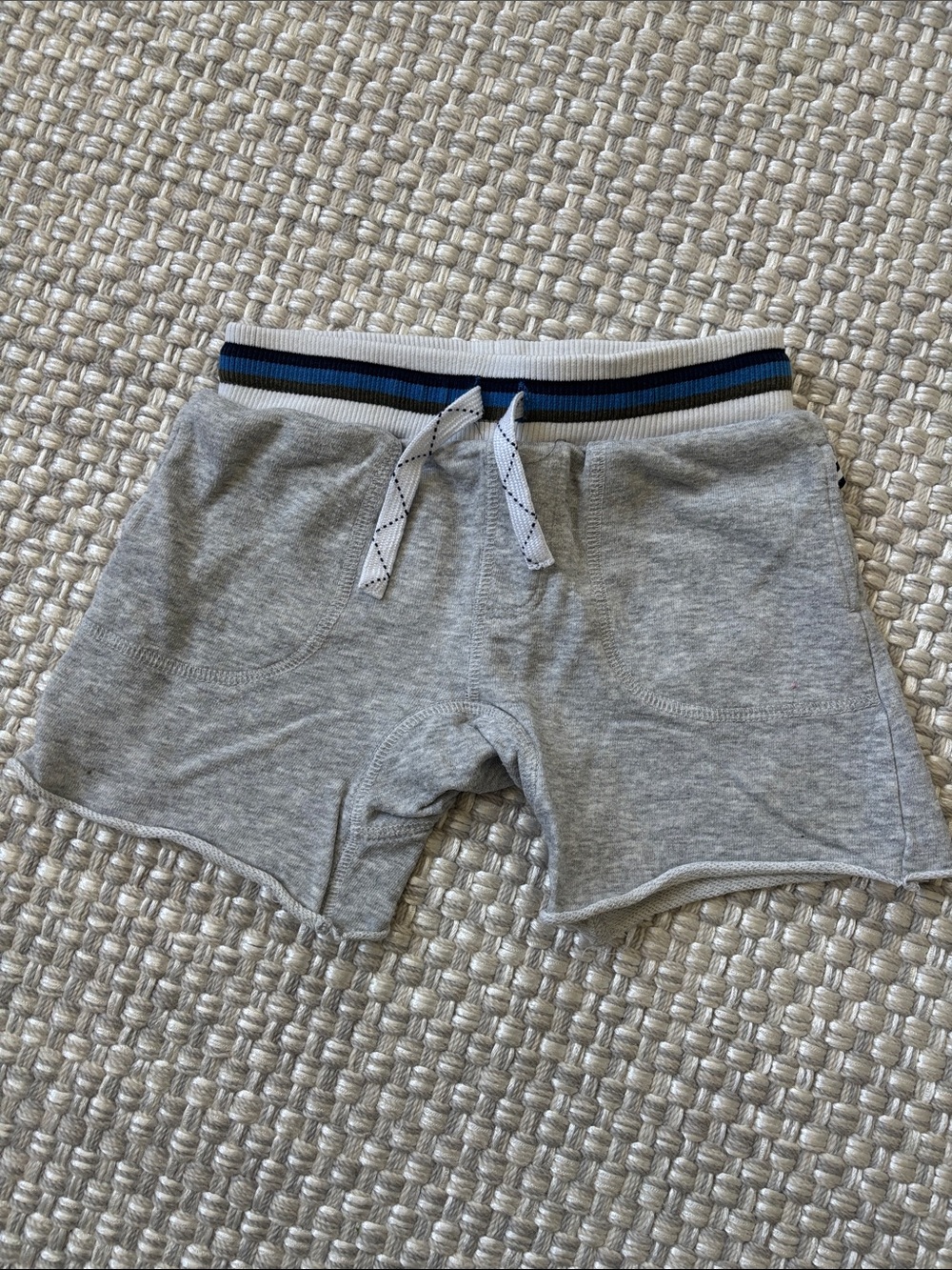 Splendid Gray Knit Shorts with Blue & Black Stripe Waistband
